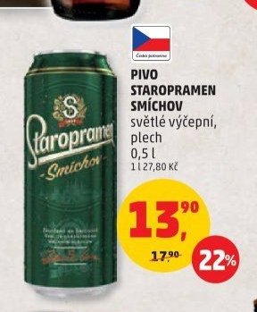 Pivo Staropramen Smíchov světlý výčepní, plech 0,5 l