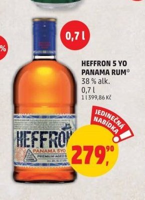 Heffron 5 YO Panama rum 38 % alk. 0,7 l