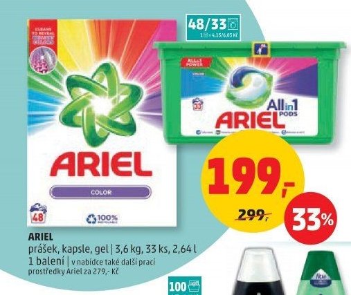 ARIEL prášek, kapsle, gel