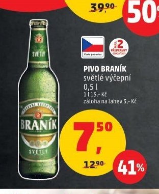 Pivo Braník světlé výčepní