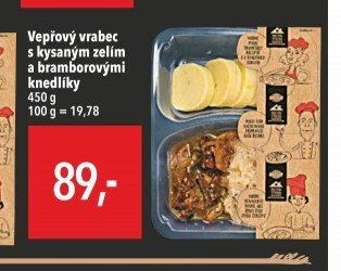 Vepřový vrabec s kysaným zelím a bramborovými knedlíky