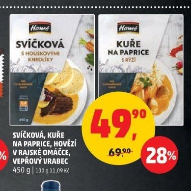 SVÍČKOVÁ, KUŘE NA PAPRICE, HOVĚZÍ V RAJSKÉ OMÁČCE, VEPŘOVÝ VRABEC