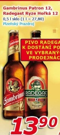 Pivo světlý ležák 12° Patron Gambrinus