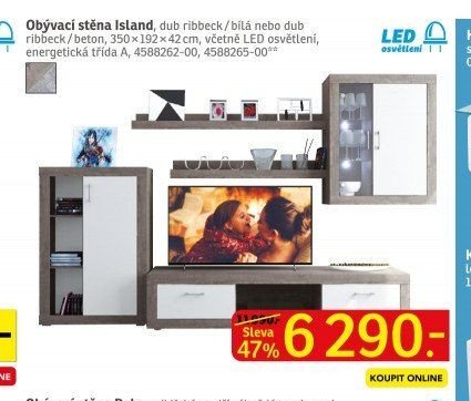 Obývací stěna Island, dub ribbeck/bílá nebo dub ribbeck/beton - ASKO akcniletaky.com