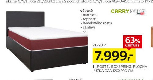 Postel boxspring, plocha lůžka cca 120x200 cm