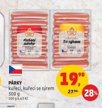 Párky kuřecí, kuřecí se sýrem