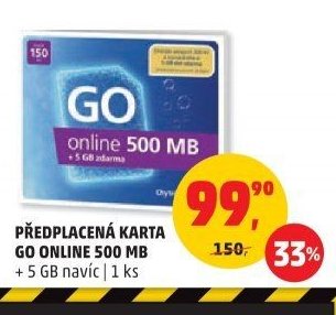 PŘEDPLACENÁ KARTA GO ONLINE 500 MB + 5 GB navíc 1 ks