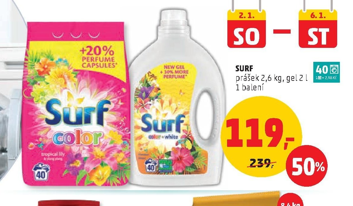 Surf prášek 2,6 kg, gel 2 l