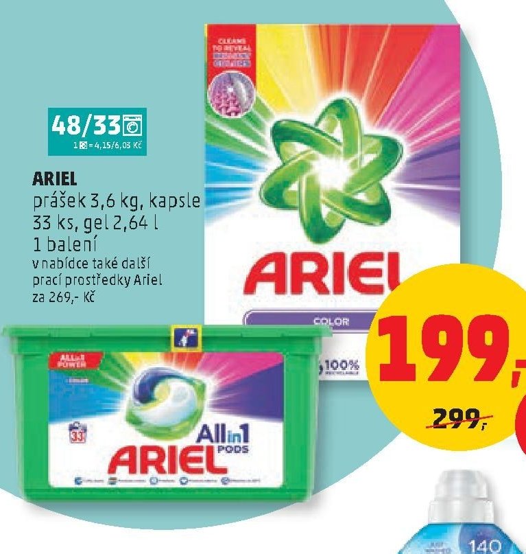ARIEL prášek 3,6 kg, kapsle 33 ks