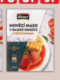Hamé hovězí maso v rajské omáčce s těstovinami