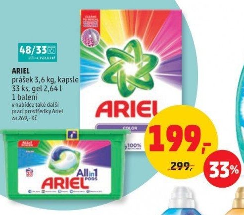ARIEL prášek, kapsle, gel