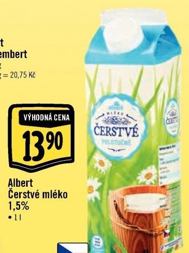 Mléko čerstvé Albert - 1,5% polotučné