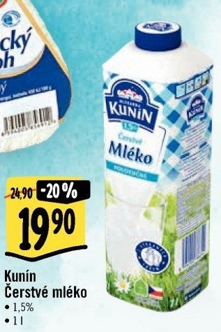 Mléko čerstvé Kunín - 1,5% polotučné