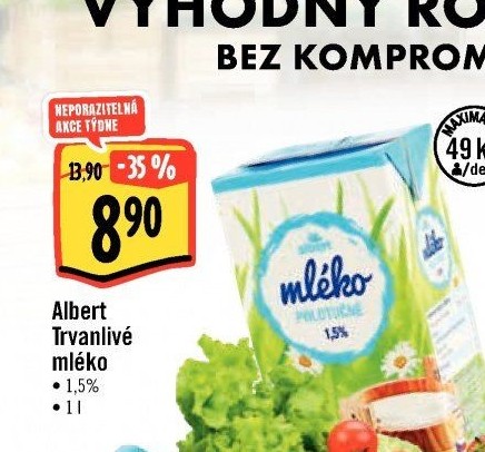 Mléko trvanlivé Albert - 1,5% polotučné