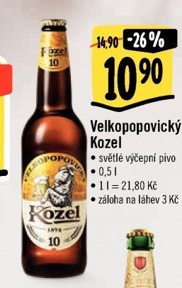 Pivo světlé výčepní 10°Velkopopovický Kozel