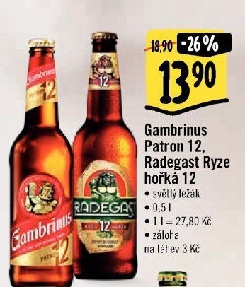 Pivo světlý ležák 12° Patron Gambrinus