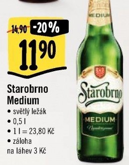 Pivo světlý ležák nepasterizovaný 11° Medium Starobrno