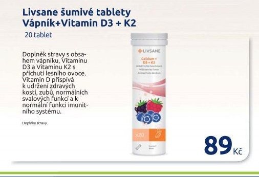 Livsane šumivé tablety Vápník+Vitamin D3 + K2