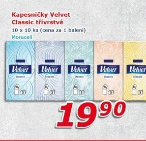 Kapesníčky papírové 3vrstvé Velvet