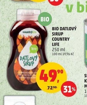 BIO DATLOVÝ SIRUP COUNTRY LIFE 250 ml