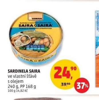SARDINELA SAIRA ve vlastní šťávě s olejem
