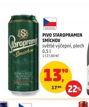 PIVO STAROPRAMEN SMÍCHOV světlé výčepní, plech 0,5 l