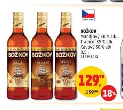 BOŽKOV Mandlový 30 % alk., Tradiční 35 % alk., Kávový 30 % alk. 0,5 l