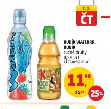 KUBÍK WATERRR, KUBÍK různé druhy 0,5/0,3 l