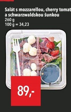 Salát s mozzarellou, cherry tomaty a schwarzwaldskou šunkou