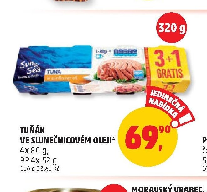 TUŇÁK VE SLUNEČNICOVÉM OLEJI 4x 80 g