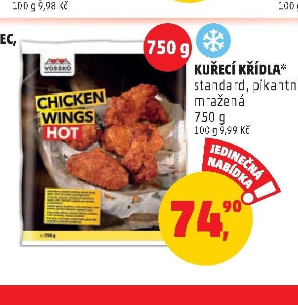 KUŘECÍ KŘÍDLA standard, pikantní, mražená 750 g