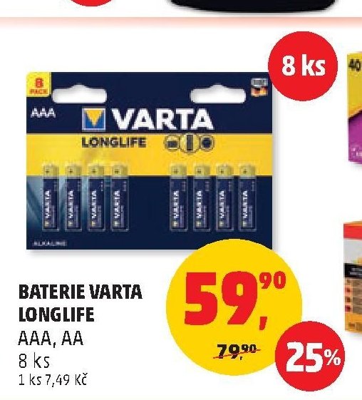 Baterie Varta Longlife AAA, AA 8 ks