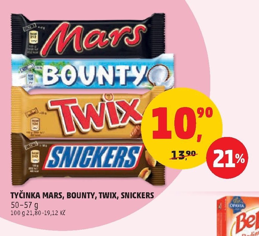 TYČINKA MARS, BOUNTY, TWIX, SNICKERS