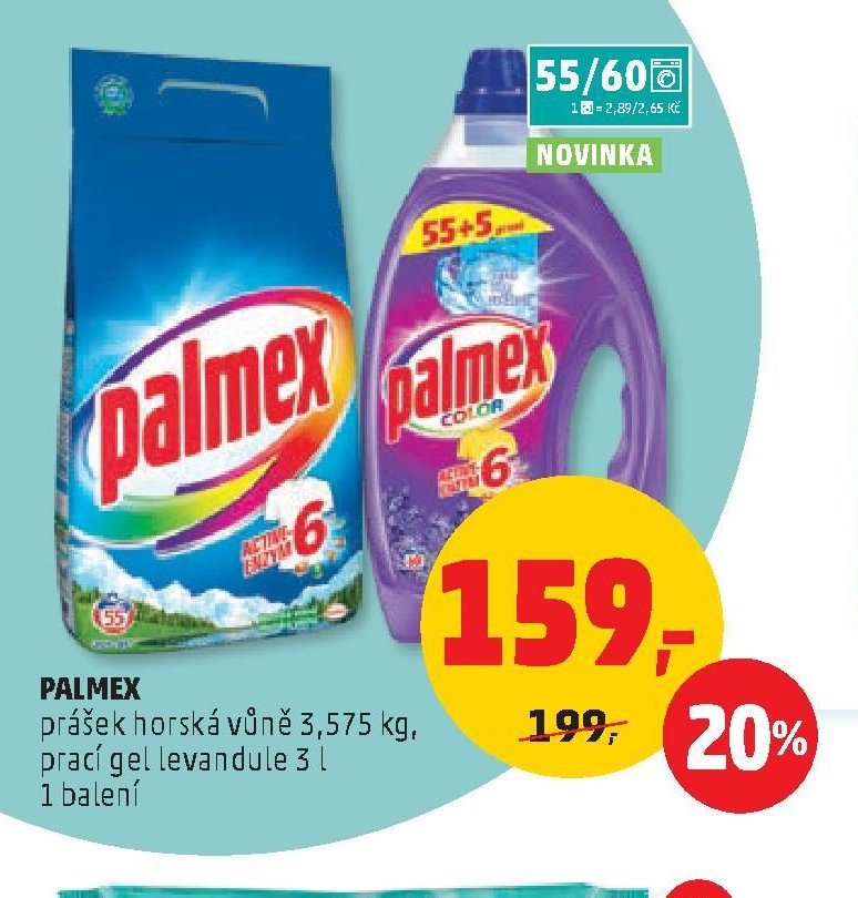 PALMEX prášek horská vůně 3,575 kg, prací gel levandule 3 l