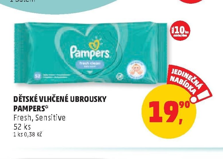 DĚTSKÉ VLHČENÉ UBROUSKY PAMPERS Fresh, Sensitive 52 ks