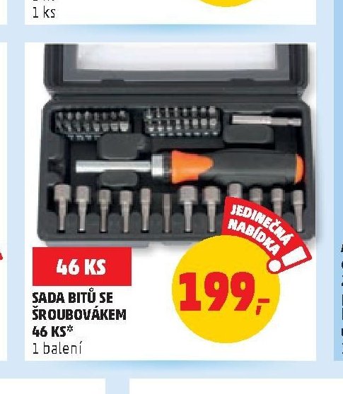 SADA BITŮ SE ŠROUBOVÁKEM 46 KS