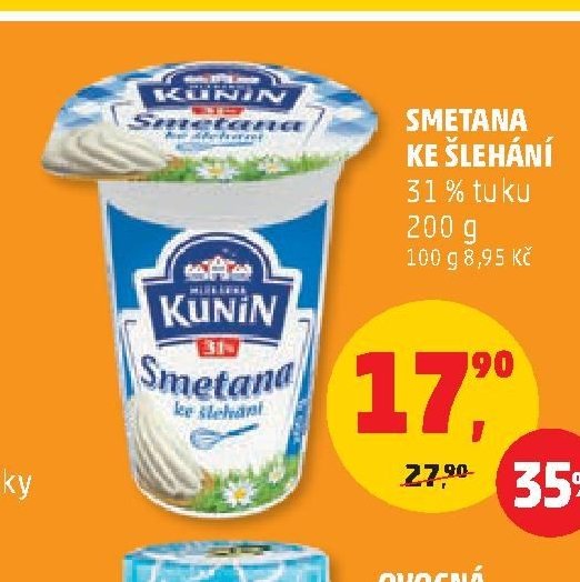 Smetana ke šlehání Kunín
