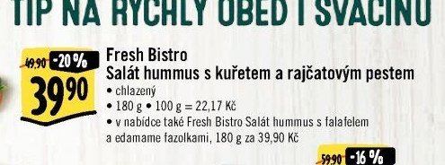 Fresh Bistro Salát hummus s kuřetem a rajčatovým pestem