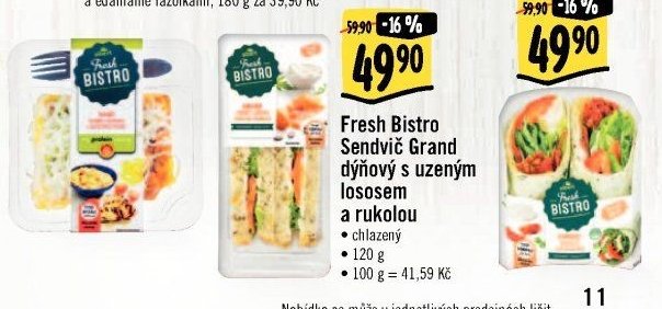Fresh Bistro Sendvič Grand dýňový s uzeným lososem a rukolou