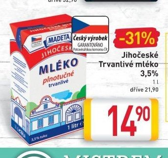 Jihočeské trvanlivé mléko 3,5%