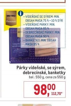 Párky vídeňské, se sýrem, debrecínské, banketky