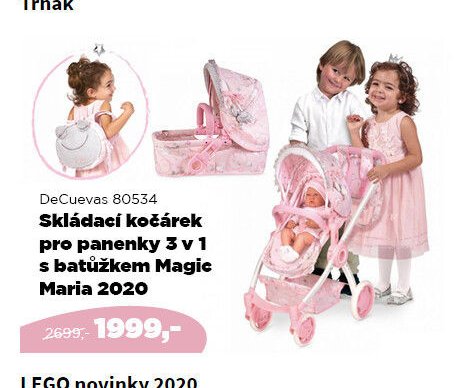 DeCuevas 80534 Skládací kočárek pro panenky 3 v 1 s batůžkem Magic Maria 2020