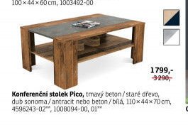Konferenční stolek Pico, tmavý beton/staré dřevo, dub sonoma/antracit nebo beton/bílá, 110x44x70 cm, 4596243-02, 1008094-00, 01 - ASKO akcniletaky.com