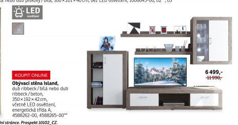 Obývací stěna Island, dub ribbeck/bílá nebo dub ribbeck/beton, 350x192x42 cm, včetně LED osvětlení, energetická třída A, 4588262-00, 4588265-00 - ASKO akcniletaky.com