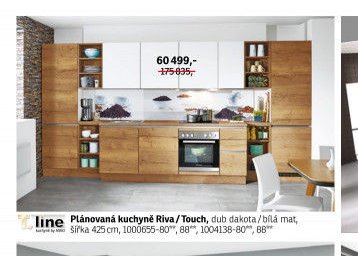 Plánovaná kuchyně Riva / Touch, dub dakota / bílá mat, šířka 425 cm - ASKO akcniletaky.com