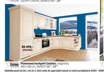 Plánovaná kuchyně Castello, magnolie, 300 x 185 cm - ASKO akcniletaky.com