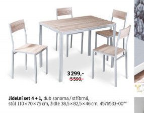 Jídelní set 4 + 1, dub sonoma / stříbrná - ASKO akcniletaky.com