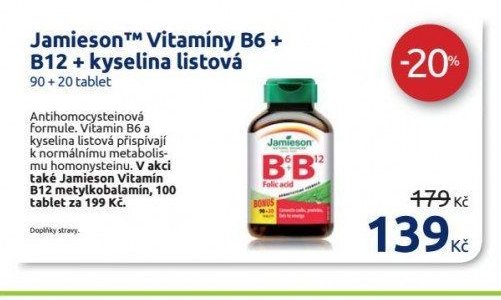 Jamieson Vitamíny B6 + B12 + kyselina listová 90+20 tablet