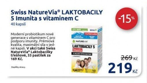 Swiss NatureVia LAKTOBACILY 5 Imunita s vitaminem C 40 kapslí