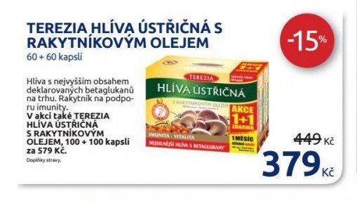 TEREZIA HLÍVA ÚSTŘIČNÁ S RAKTNÍKOVÝM OLEJEM 60 + 60 kapslí